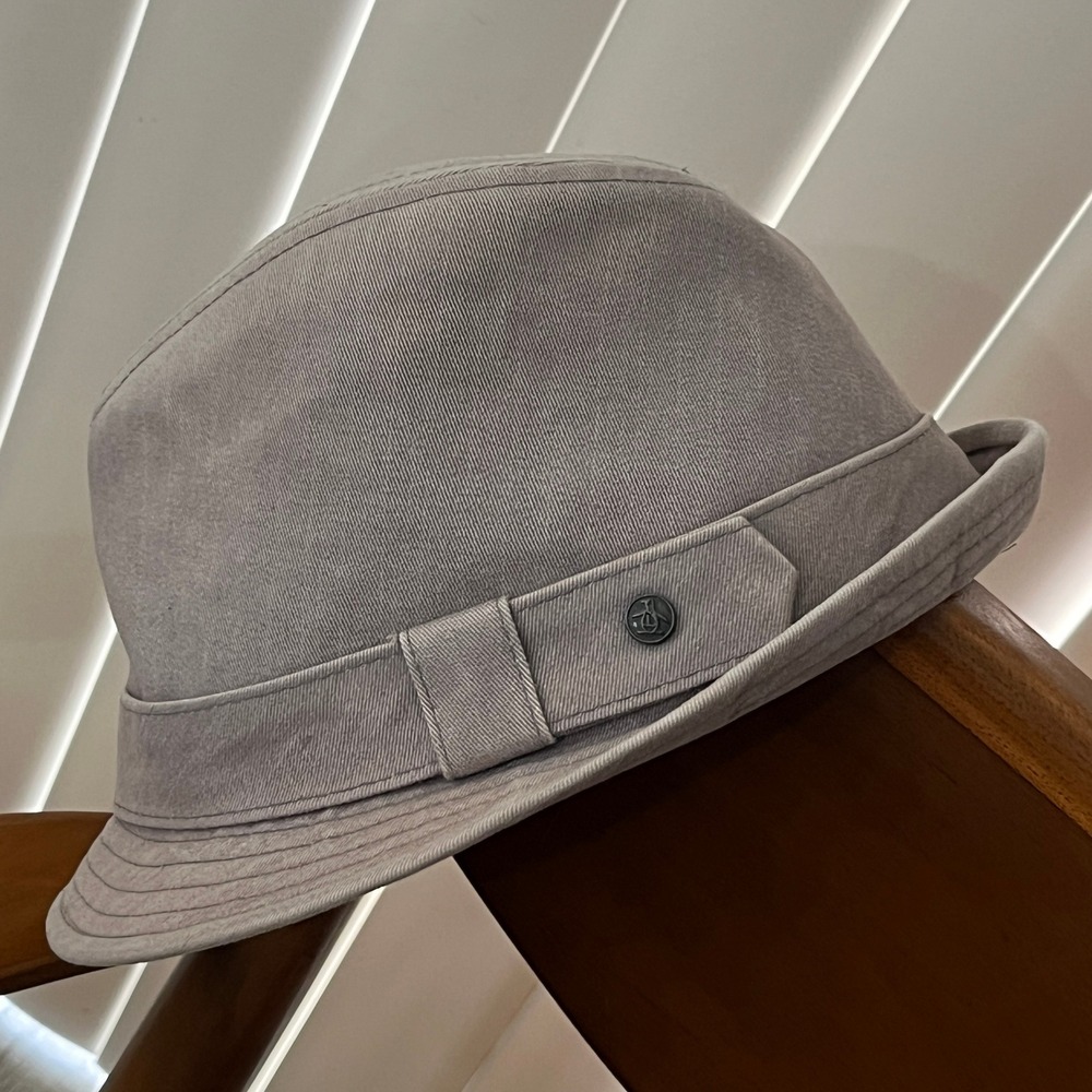 Original Penguin by Munsingwear Mens Grey Cotton Fedora Trilby Hat Size M/L